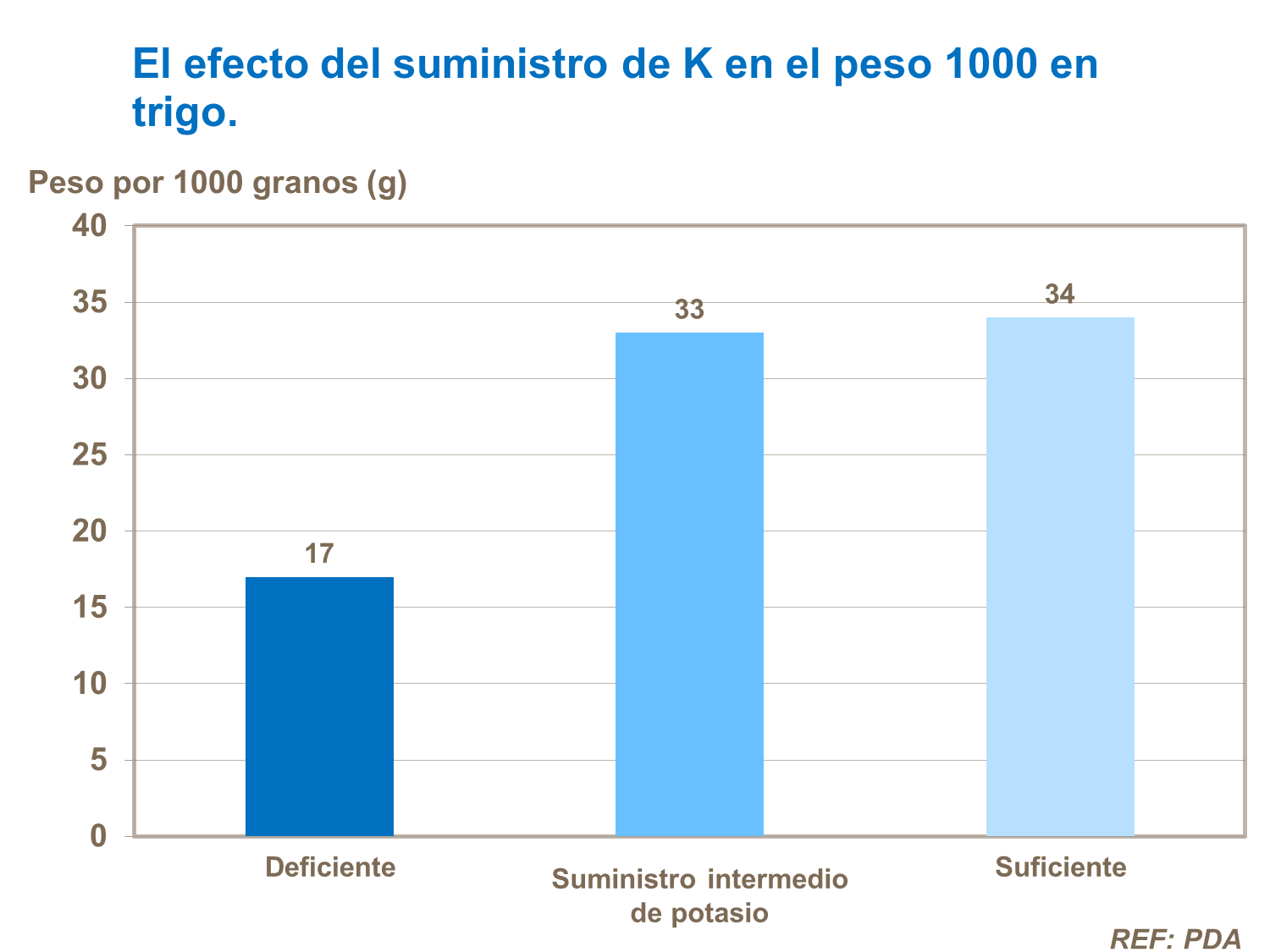  29 El efecto del suministro de K en el peso 1000 en trigo.